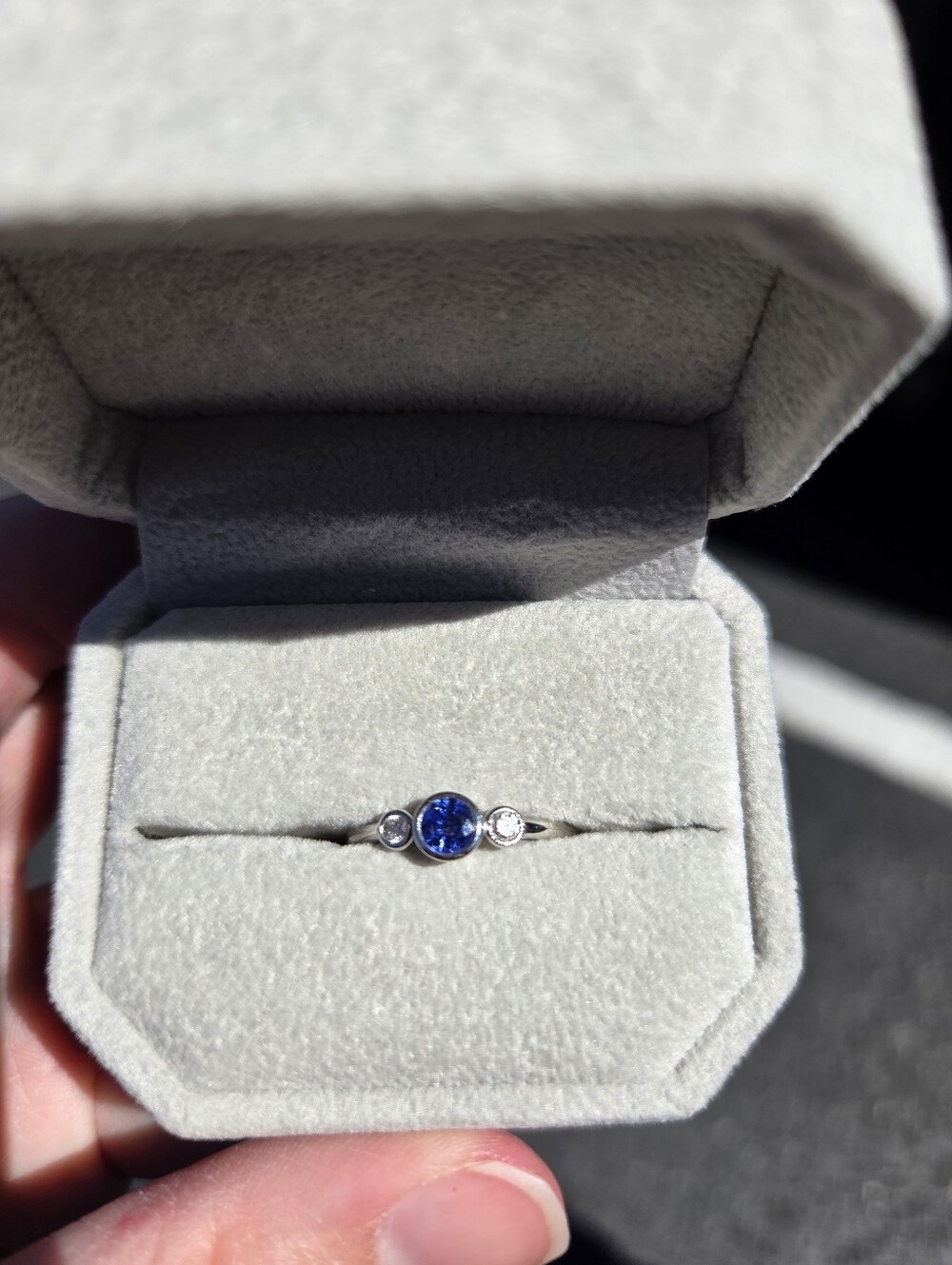 18kt White Gold Blue Sapphire and Diamond Ring -